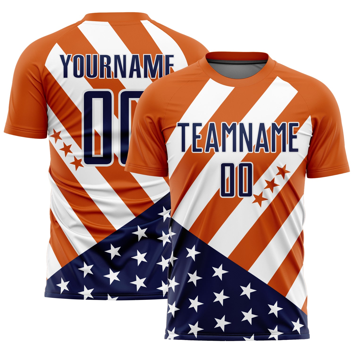 Custom Bay Orange Navy-White Vintage American Flag Sublimation Soccer Uniform Jersey