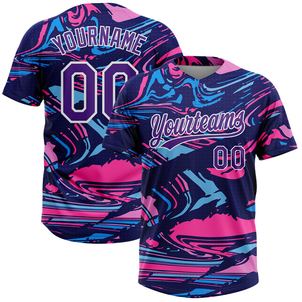 Custom Figure Purple Navy-Pink 3D Pattern Two-Button Unisex Softball Jersey