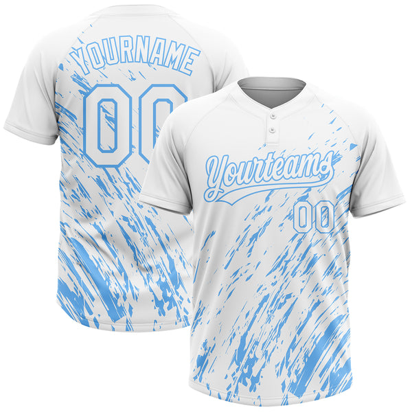 Custom White White-Light Blue 3D Pattern Two-Button Unisex Softball Jersey