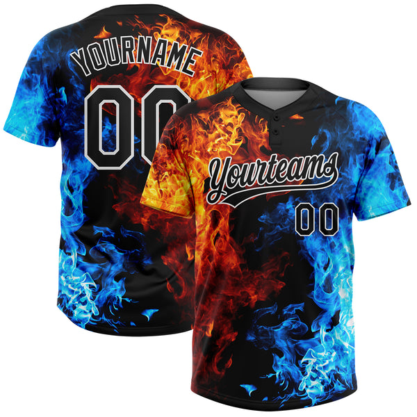 Custom Figure Black-White 3D Pattern Flame Two-Button Unisex Softball Jersey