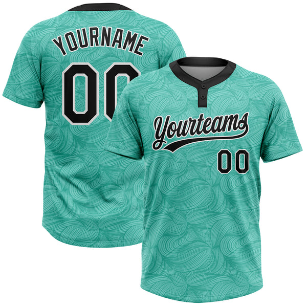 Custom Teal Black-White 3D Pattern Two-Button Unisex Softball Jersey