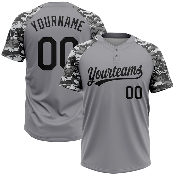 Custom Gray Black-Camo 3D Pattern Two-Button Unisex Softball Jersey