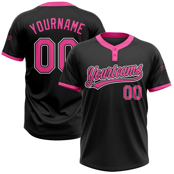 Custom Black Pink-White Two-Button Unisex Softball Jersey