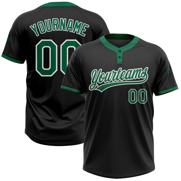 Custom Black Kelly Green-White Two-Button Unisex Softball Jersey