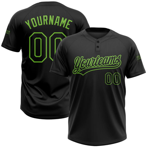 Custom Black Black-Neon Green Two-Button Unisex Softball Jersey