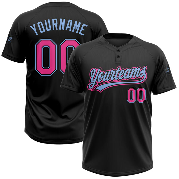 Custom Black Pink-Light Blue Two-Button Unisex Softball Jersey