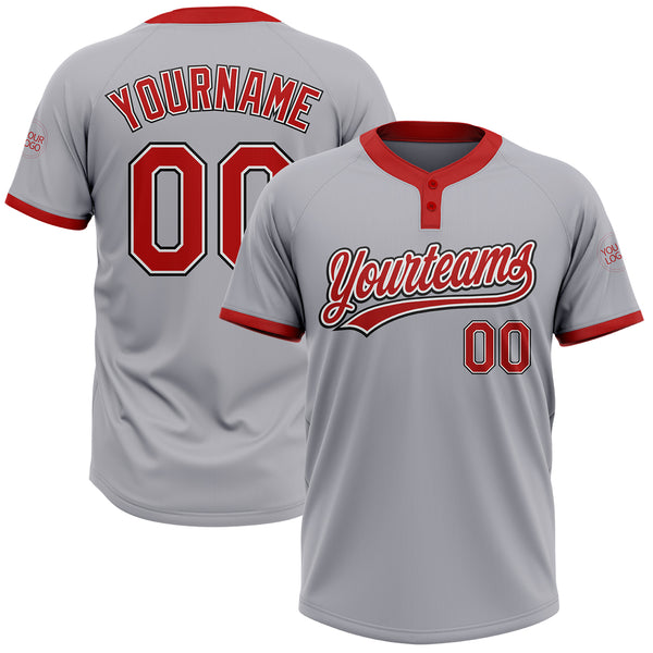 Custom Gray Red-Black Two-Button Unisex Softball Jersey