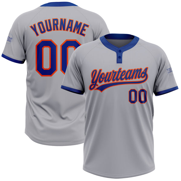 Custom Gray Royal-Orange Two-Button Unisex Softball Jersey