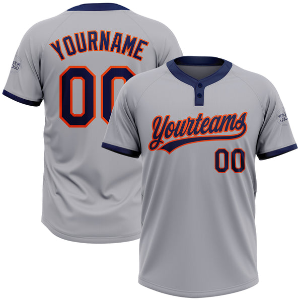 Custom Gray Navy-Orange Two-Button Unisex Softball Jersey