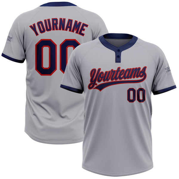 Custom Gray Navy-Red Two-Button Unisex Softball Jersey