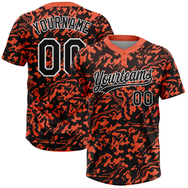 Custom Orange Black-White 3D Pattern Two-Button Unisex Softball Jersey