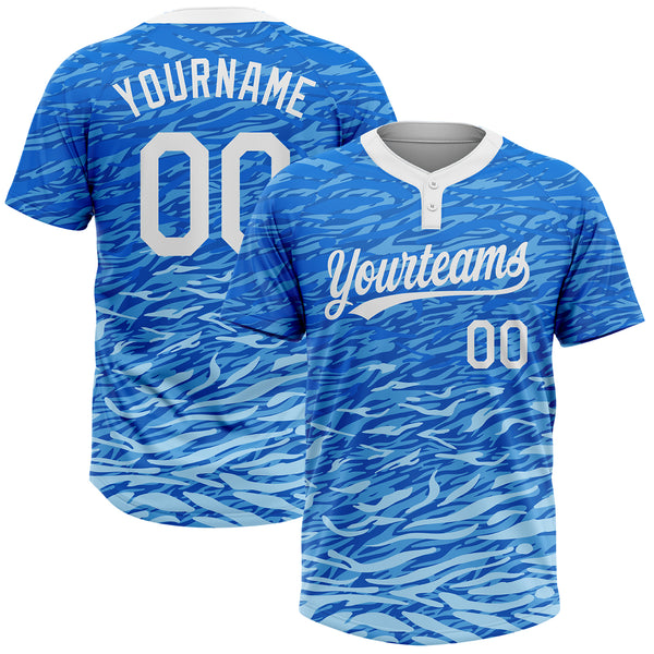 Custom Royal White-Light Blue 3D Pattern Two-Button Unisex Softball Jersey