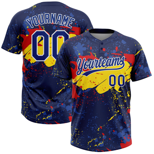 Custom Figure Royal Gold-Red 3D Pattern Two-Button Unisex Softball Jersey