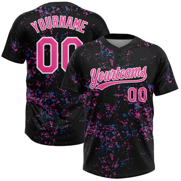 Custom Black Pink-White 3D Pattern Two-Button Unisex Softball Jersey