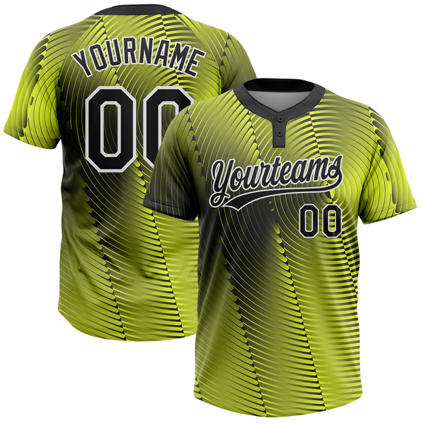 Custom Gold Black-White 3D Pattern Two-Button Unisex Softball Jersey