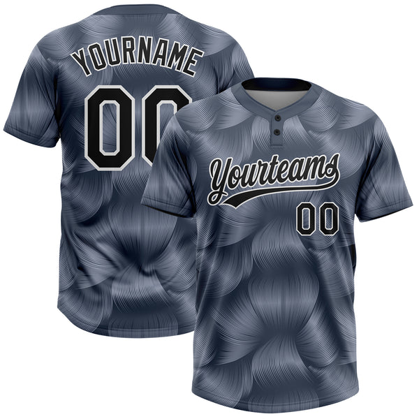 Custom Steel Gray Black-White 3D Pattern Two-Button Unisex Softball Jersey