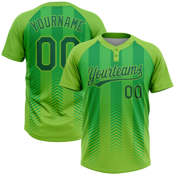 Custom Neon Green Kelly Green 3D Pattern Two-Button Unisex Softball Jersey