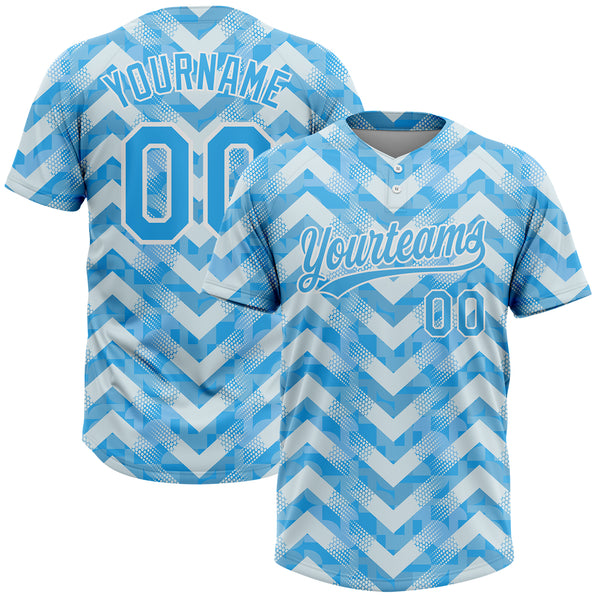 Custom White Light Blue 3D Pattern Two-Button Unisex Softball Jersey