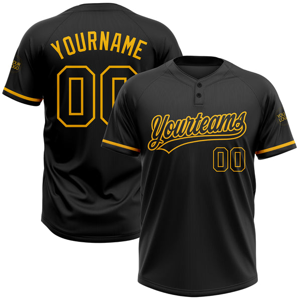 Custom Black Black-Gold Two-Button Unisex Softball Jersey