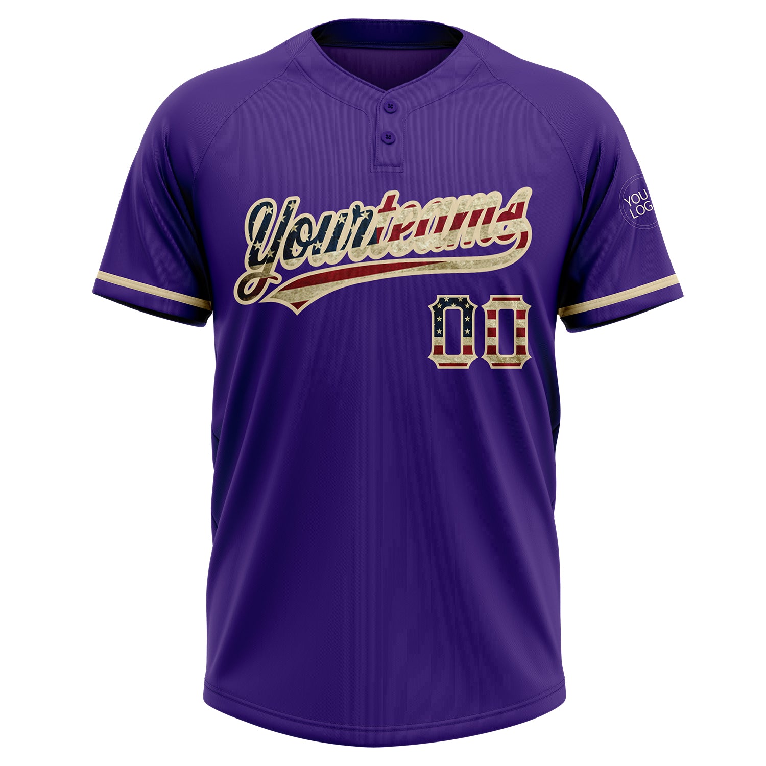 Custom Purple Vintage USA Flag-City Cream Two-Button Unisex Softball Jersey