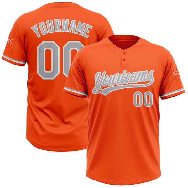 Custom Orange Gray-White Two-Button Unisex Softball Jersey