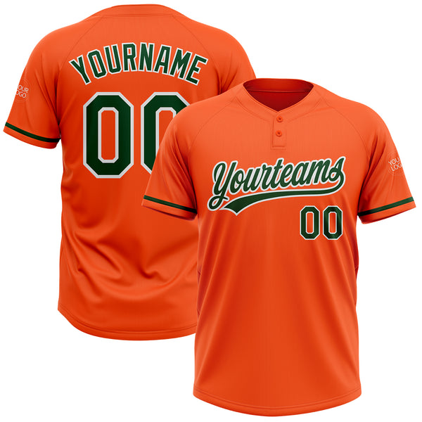 Custom Orange Green-White Two-Button Unisex Softball Jersey