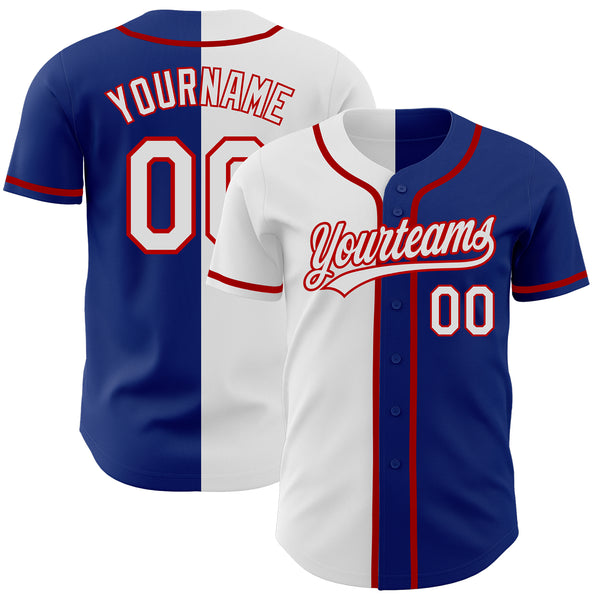 Custom Royal White-Red Authentic Split Fashion Baseball Jersey