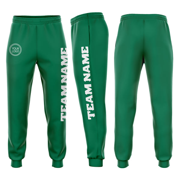 Custom Kelly Green White Fleece Jogger Sweatpants