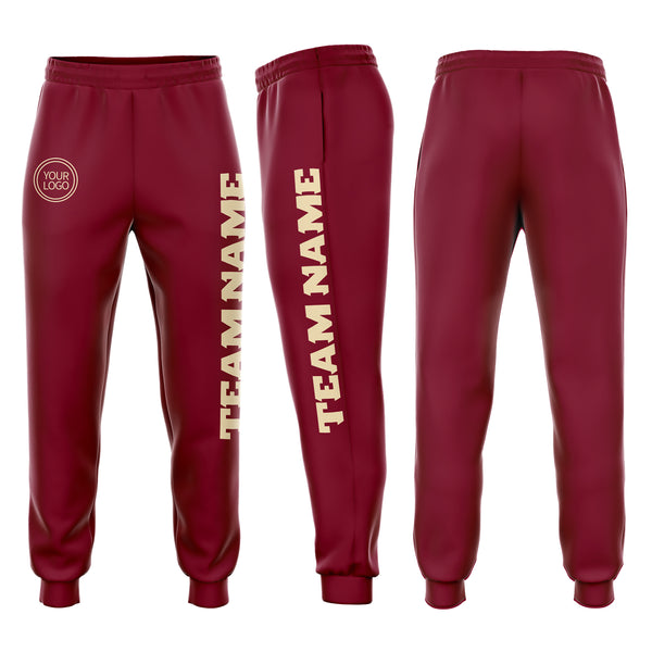 Custom Crimson Cream Fleece Jogger Sweatpants