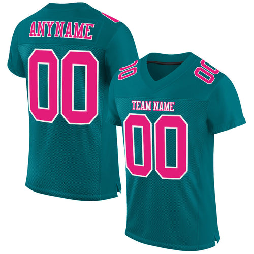 Custom Pink White-Light Blue Mesh Authentic Football Jersey