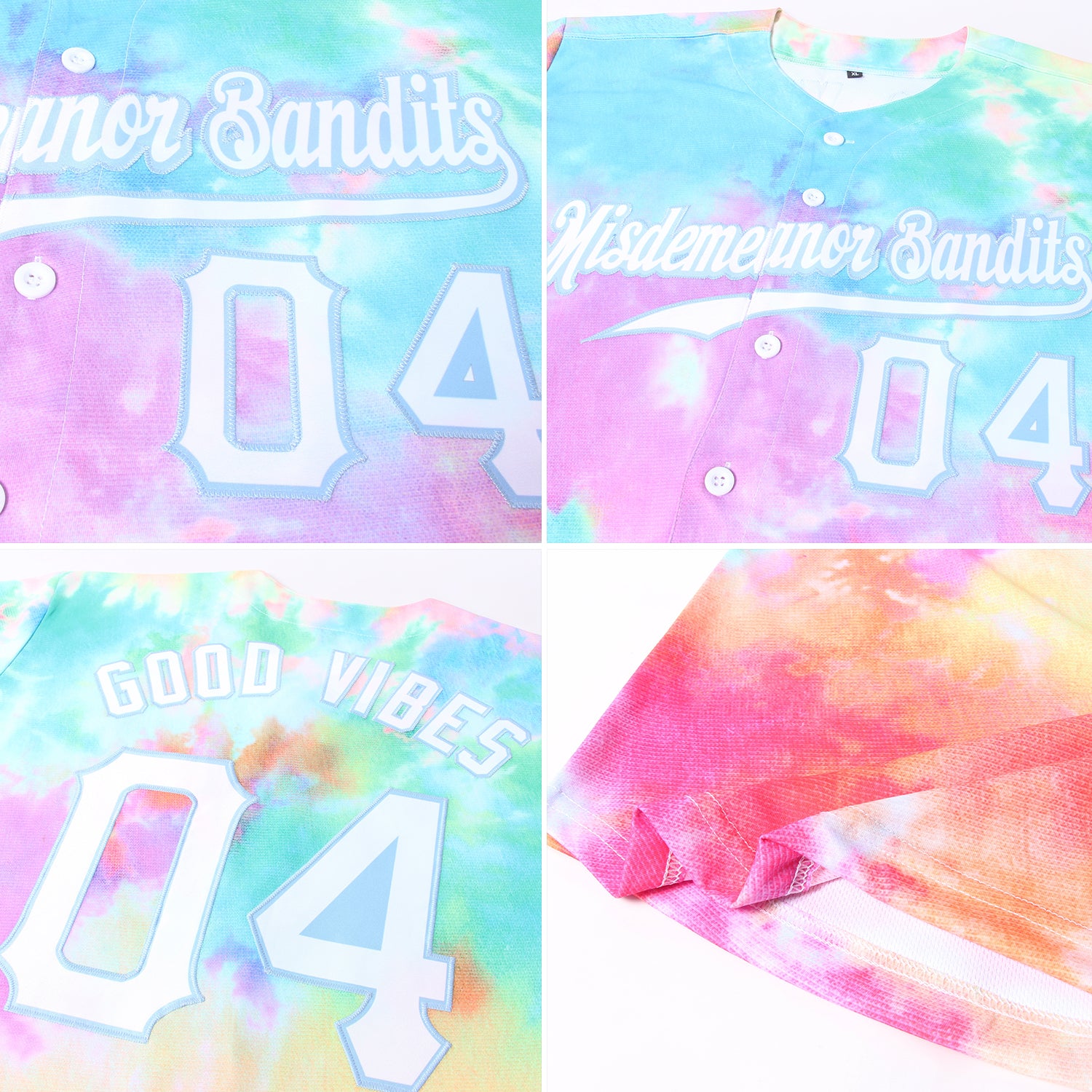 Custom Tie Dye White-Light Blue 3D Rainbow Authentic Baseball Jersey