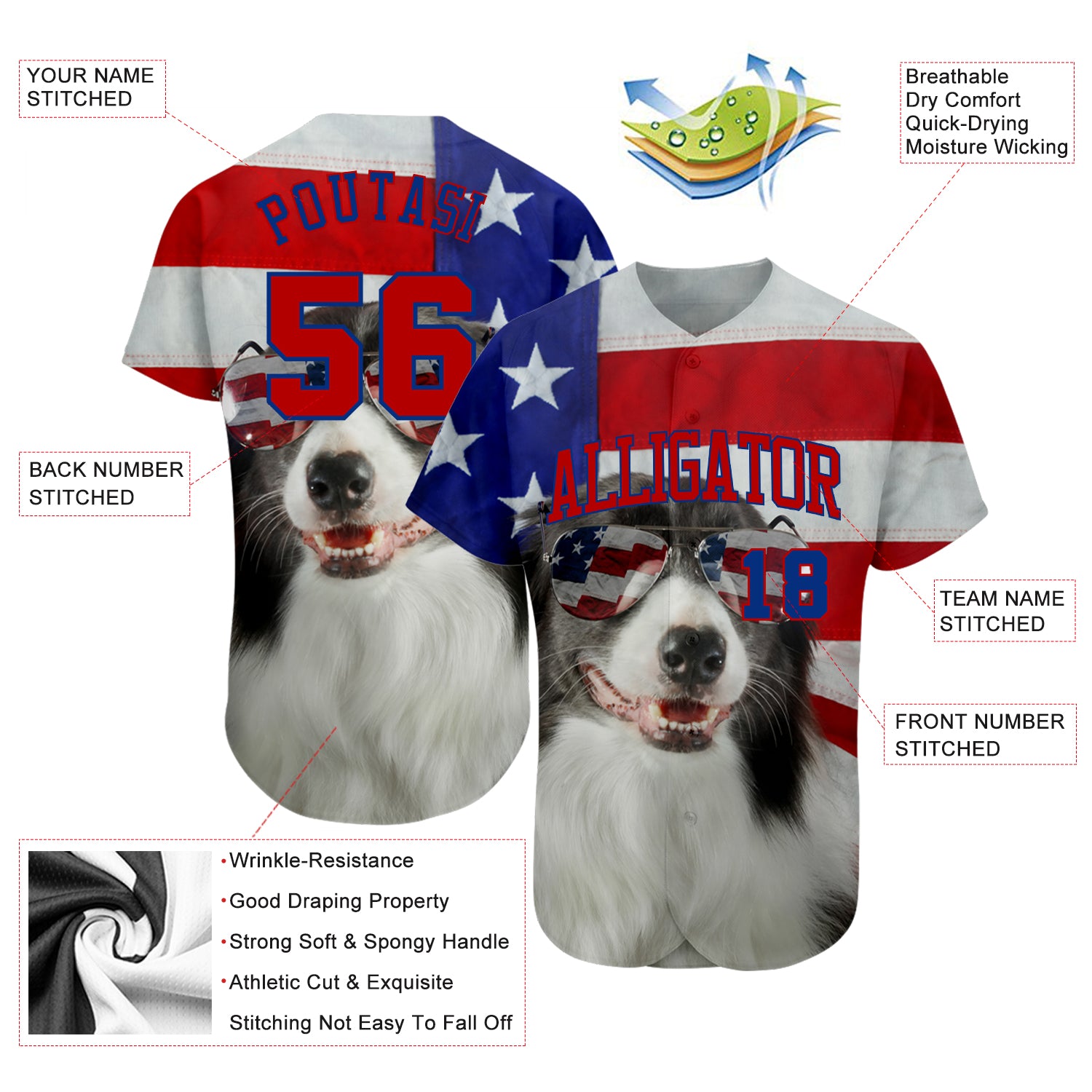 Custom White Red-Royal 3D American Flag Fashion Authentic Baseball Jersey