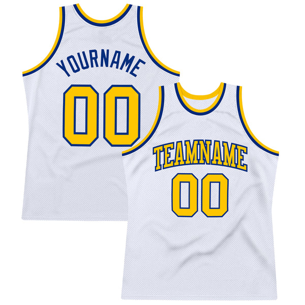 Custom White Gold-Royal Authentic Throwback Basketball Jersey