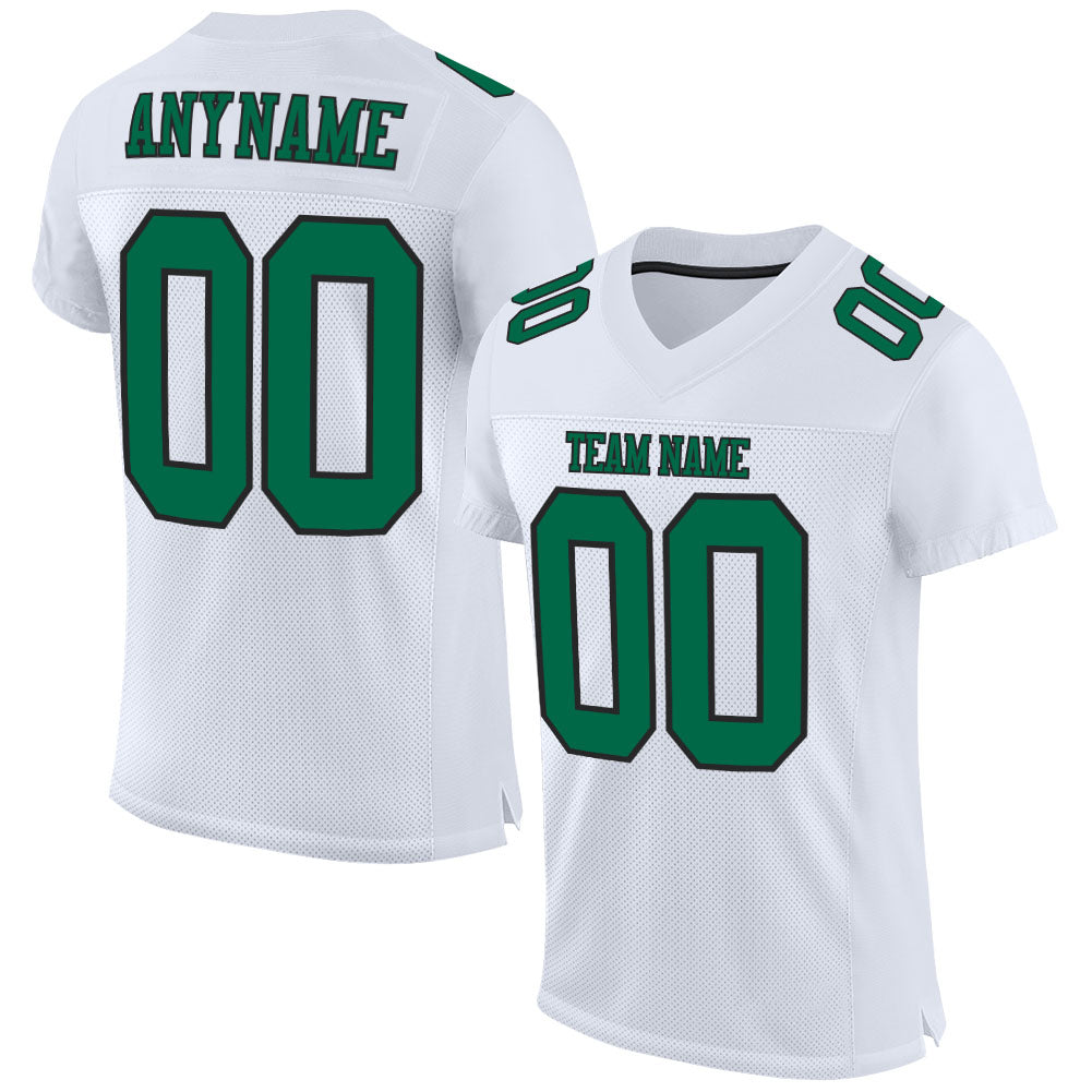 Custom White Kelly Green-Black Mesh Authentic Football Jersey