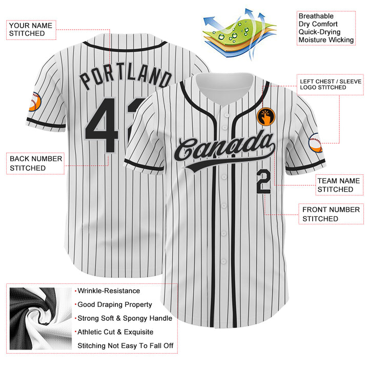 Custom White Black Pinstripe Black-Gray Baseball Jersey – FanCustom