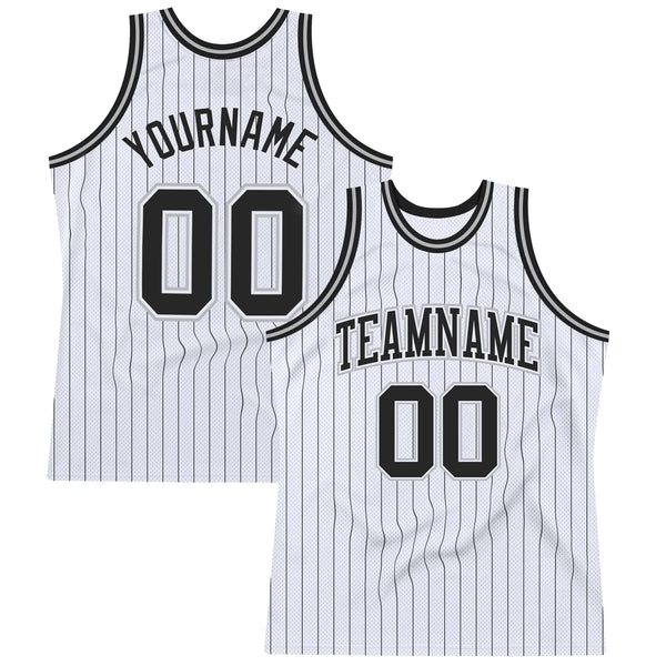 Custom White Black Pinstripe Black-Gray Authentic Basketball Jersey