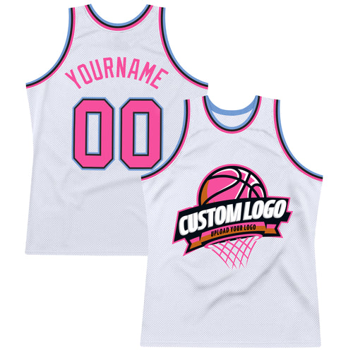 Custom Light Pink Black-White Authentic Throwback Basketball