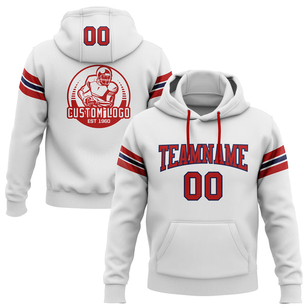 Custom Stitched White Red-Navy Football Pullover Sweatshirt Hoodie