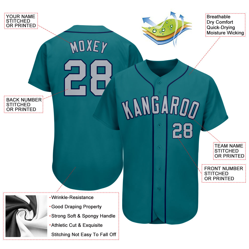 Custom Teal Gray-Navy Authentic Baseball Jersey