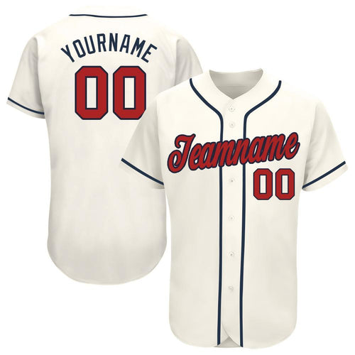 Custom Cream Red Pinstripe Red-Navy Authentic Baseball Jersey