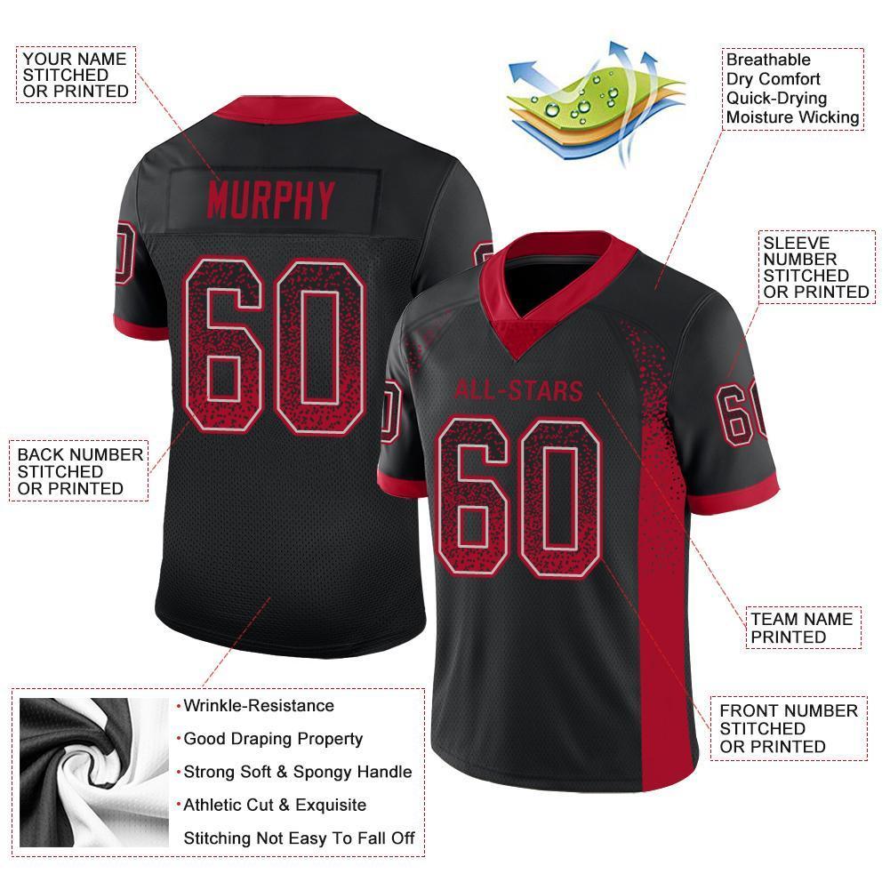 Custom Black Red-Light Gray Mesh Drift Fashion Football Jersey