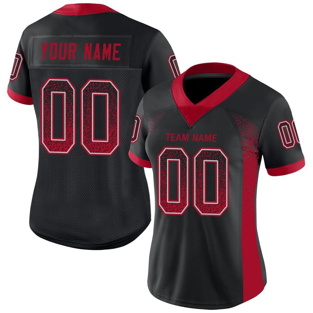 Custom Black Red-Light Gray Mesh Drift Fashion Football Jersey