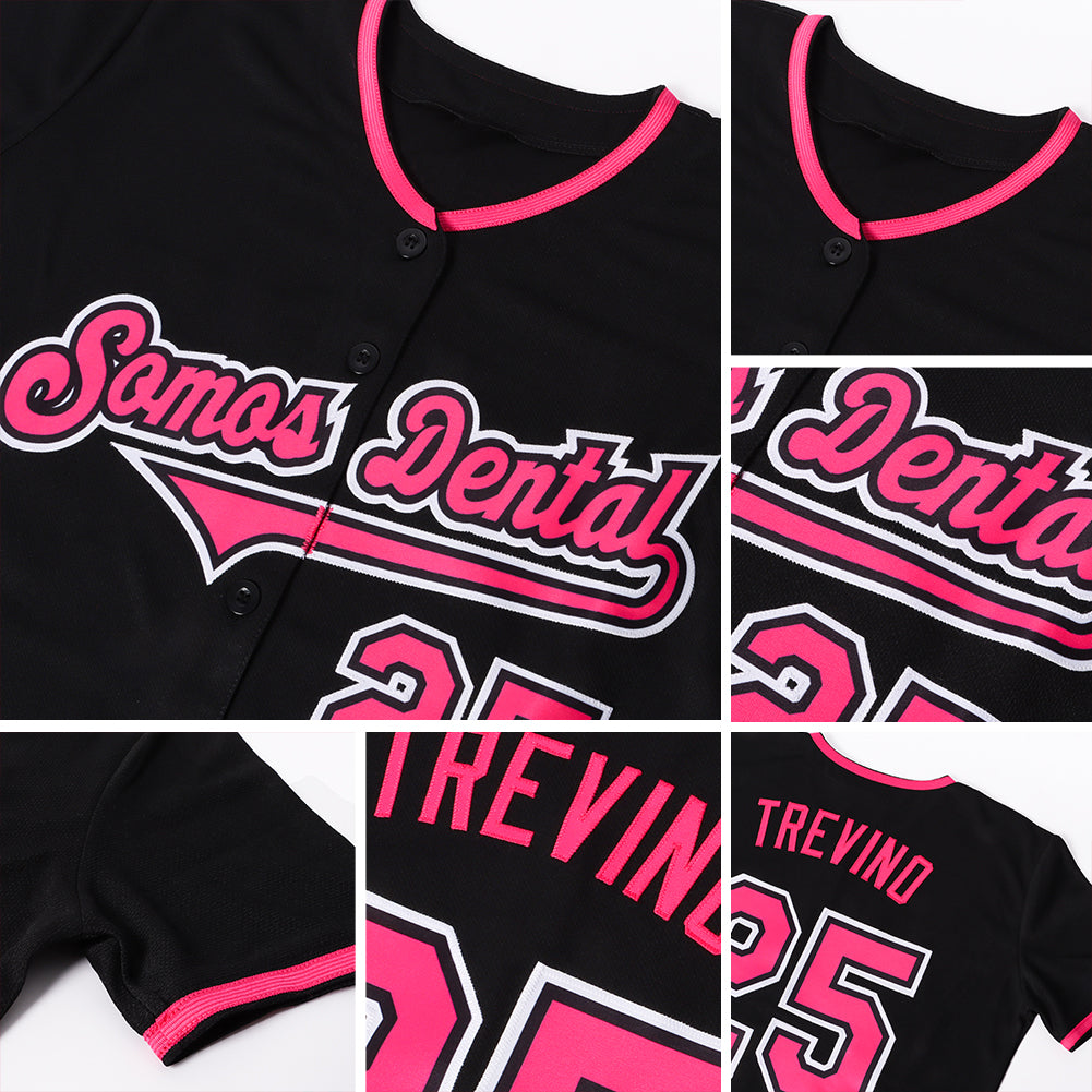 Custom Black Pink-White Authentic Baseball Jersey