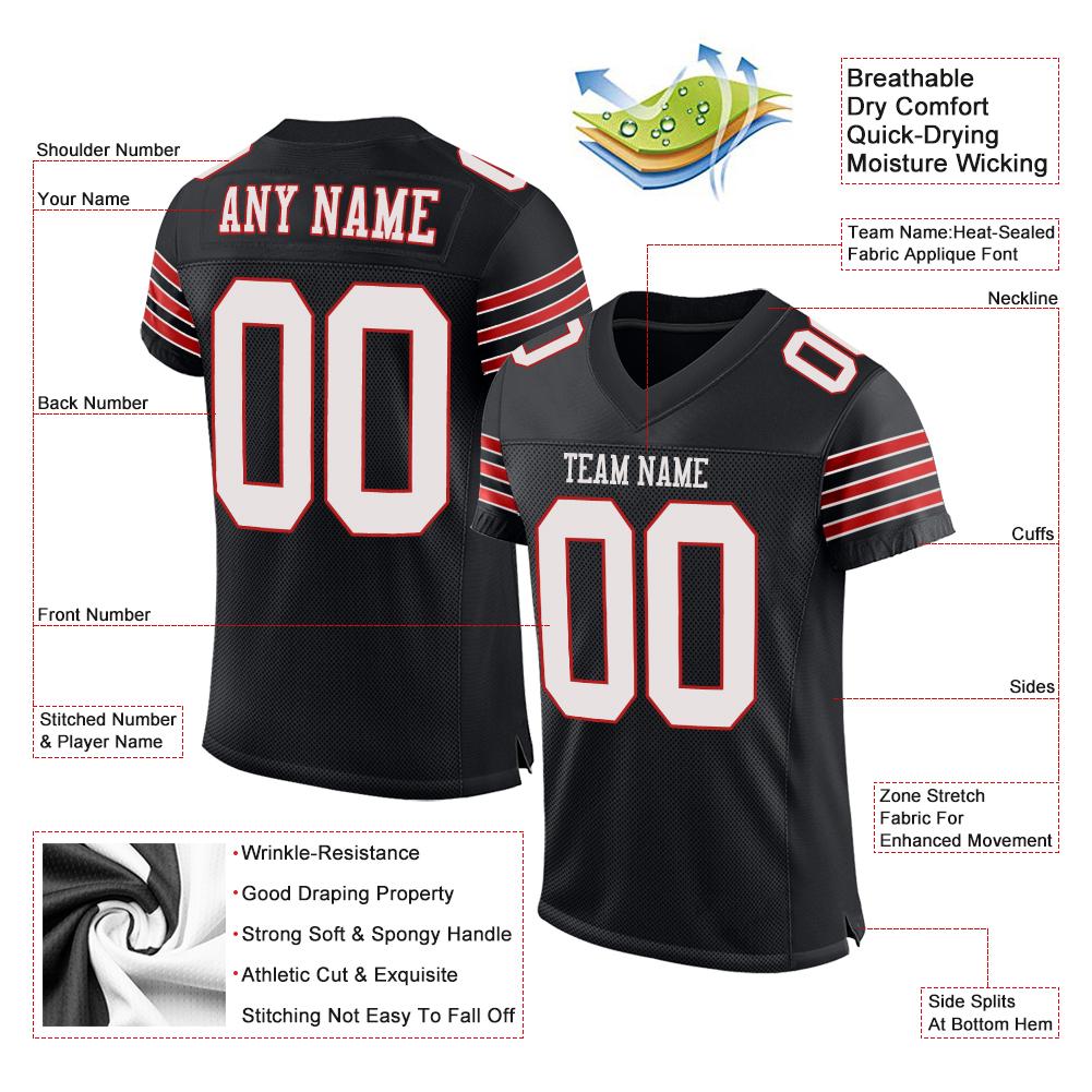 Custom Black White-Scarlet Mesh Authentic Football Jersey