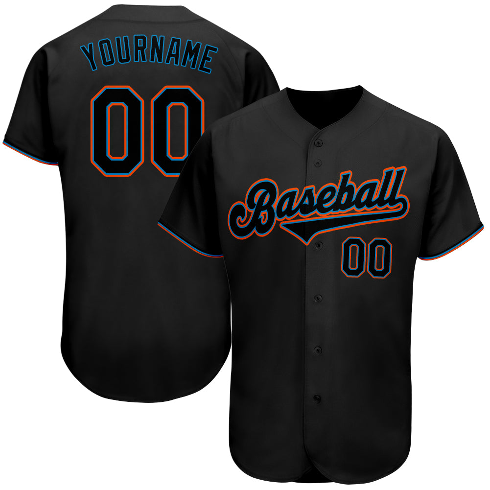 Custom Black Black-Light Blue Authentic Baseball Jersey