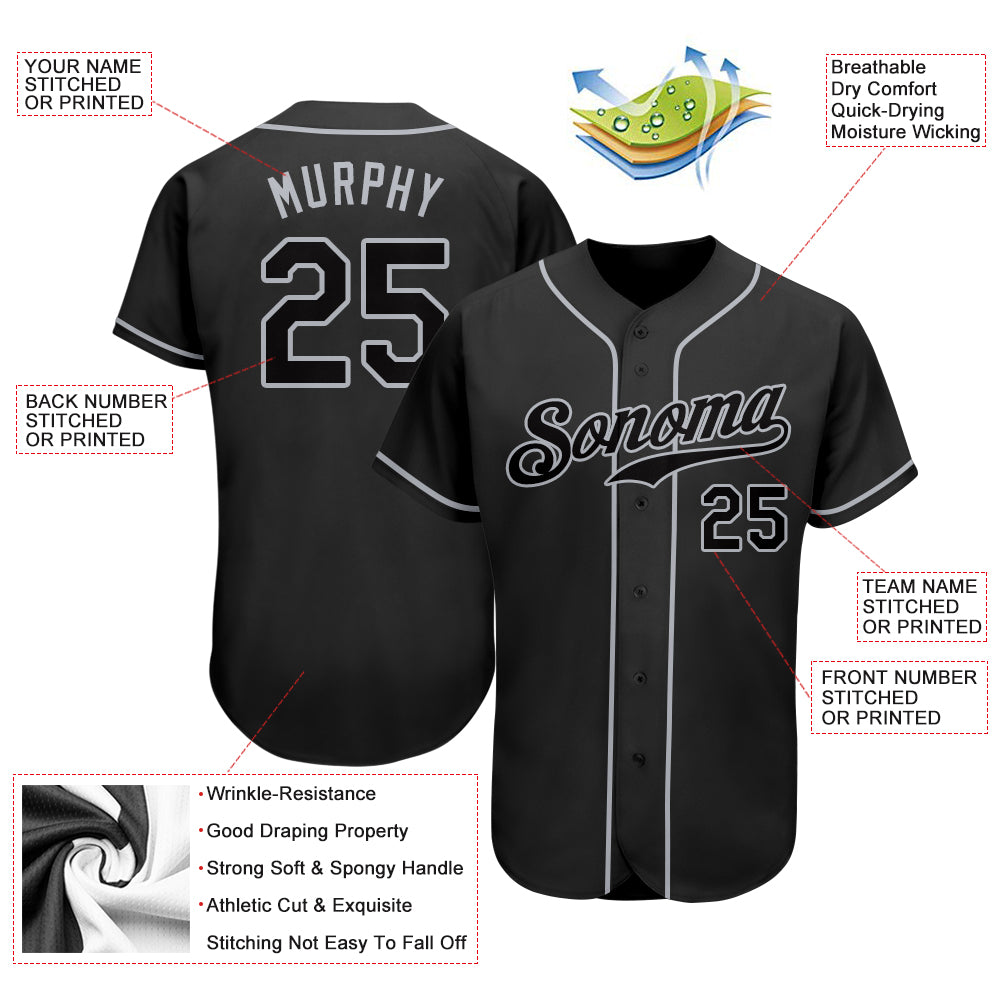 Custom Black Black-Gray Authentic Baseball Jersey