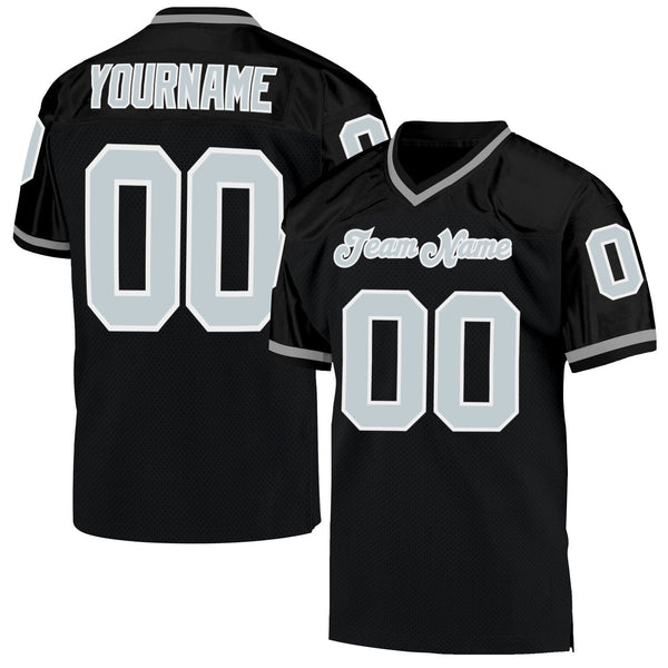 Custom Black Silver-White Mesh Authentic Throwback Football Jersey