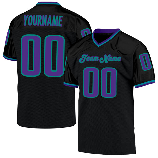 Custom Black Purple-Aqua Mesh Authentic Throwback Football Jersey