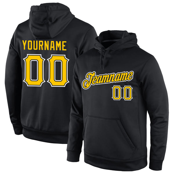 Custom Stitched Black Gold-White Sports Pullover Sweatshirt Hoodie