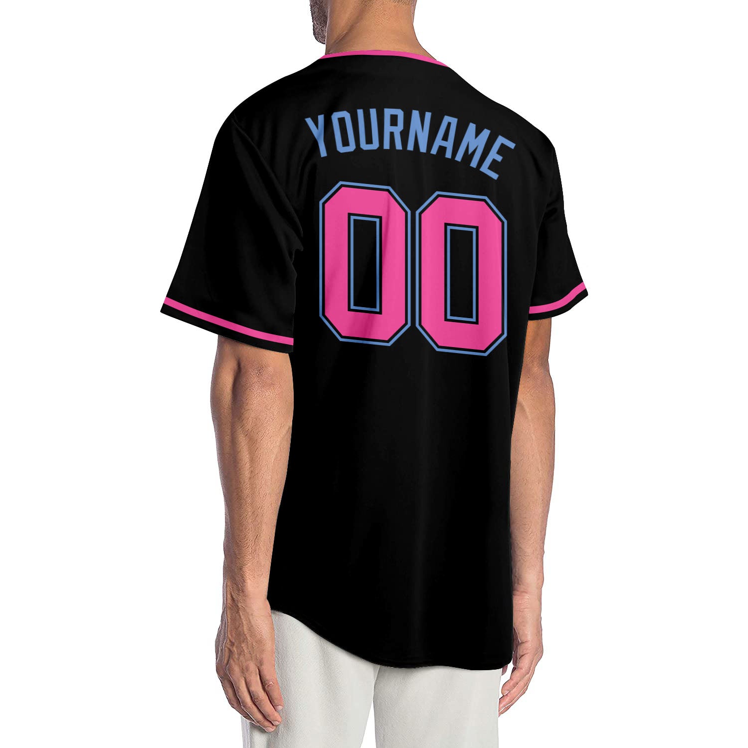 Custom Black Pink-Light Blue Authentic Baseball Jersey